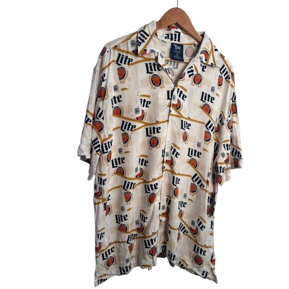 NWT Miller Lite Beer Hawaiian Shirt Men’s L Button Up Short Sleeve Lager Logo - Picture 4 of 8